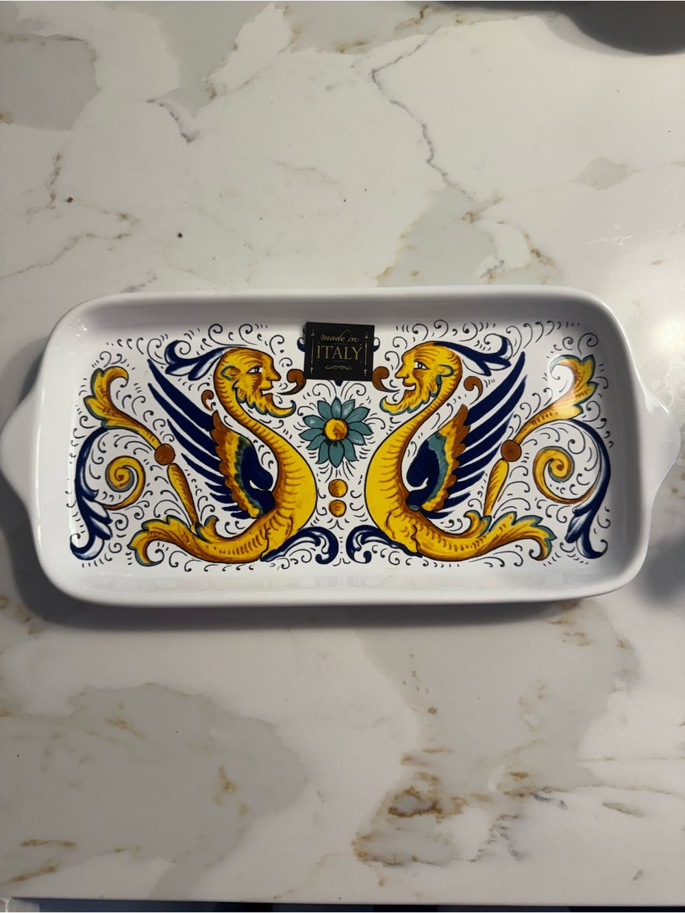 Nova Deruta Italy Raffaellesco Dragon Ceramic Rectangular Serving Tray